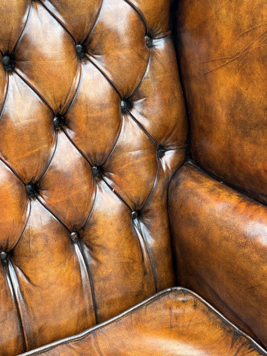Pair Of 19th-century Brown Leather Wingback Armchairs-photo-3