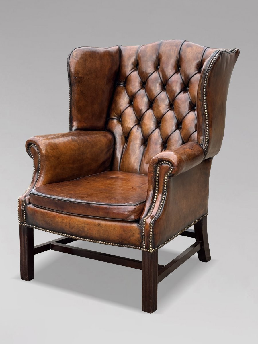 Pair Of 19th-century Brown Leather Wingback Armchairs-photo-4