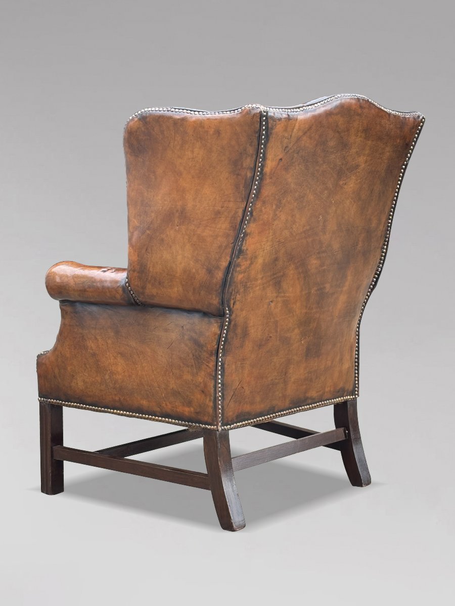 Pair Of 19th-century Brown Leather Wingback Armchairs-photo-5