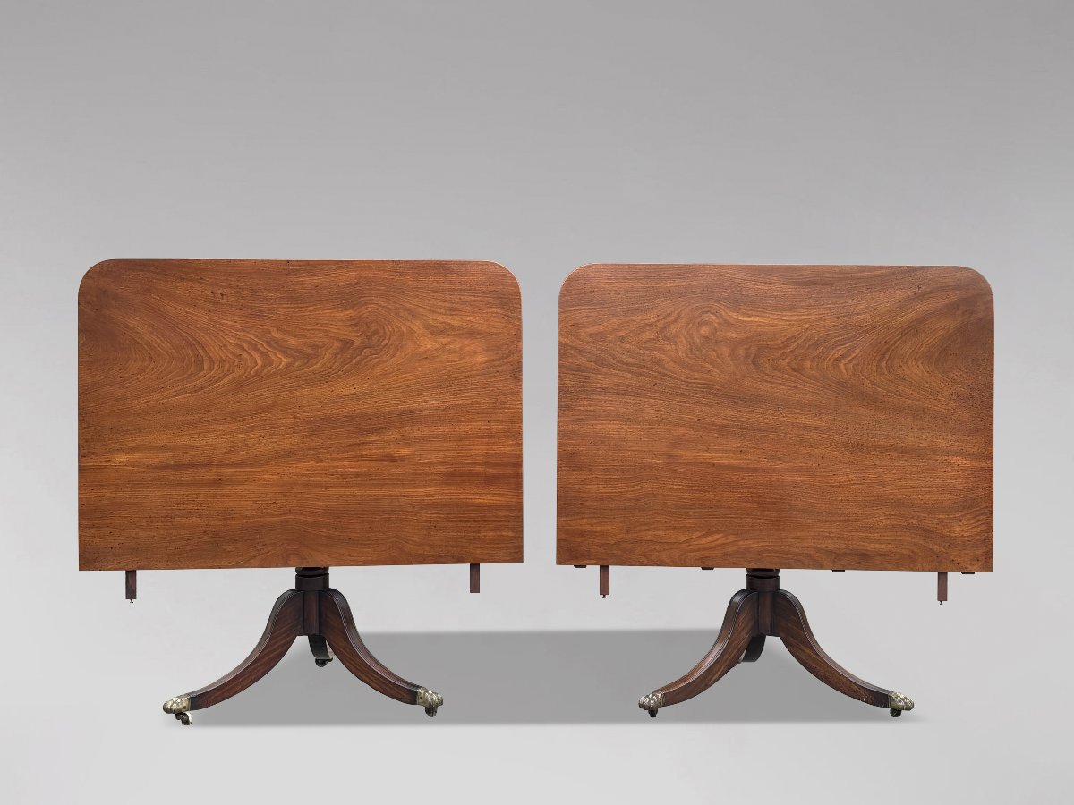 Early 19th-century Georgian Mahogany Twin-pillar Dining Table-photo-1