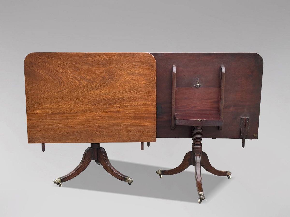 Early 19th-century Georgian Mahogany Twin-pillar Dining Table-photo-2