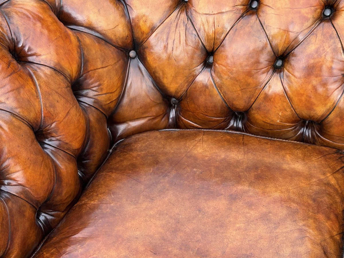 19ème Siècle, Canapé Chesterfield 3 Places d’Époque Victorienne en Cuir Brun-photo-7