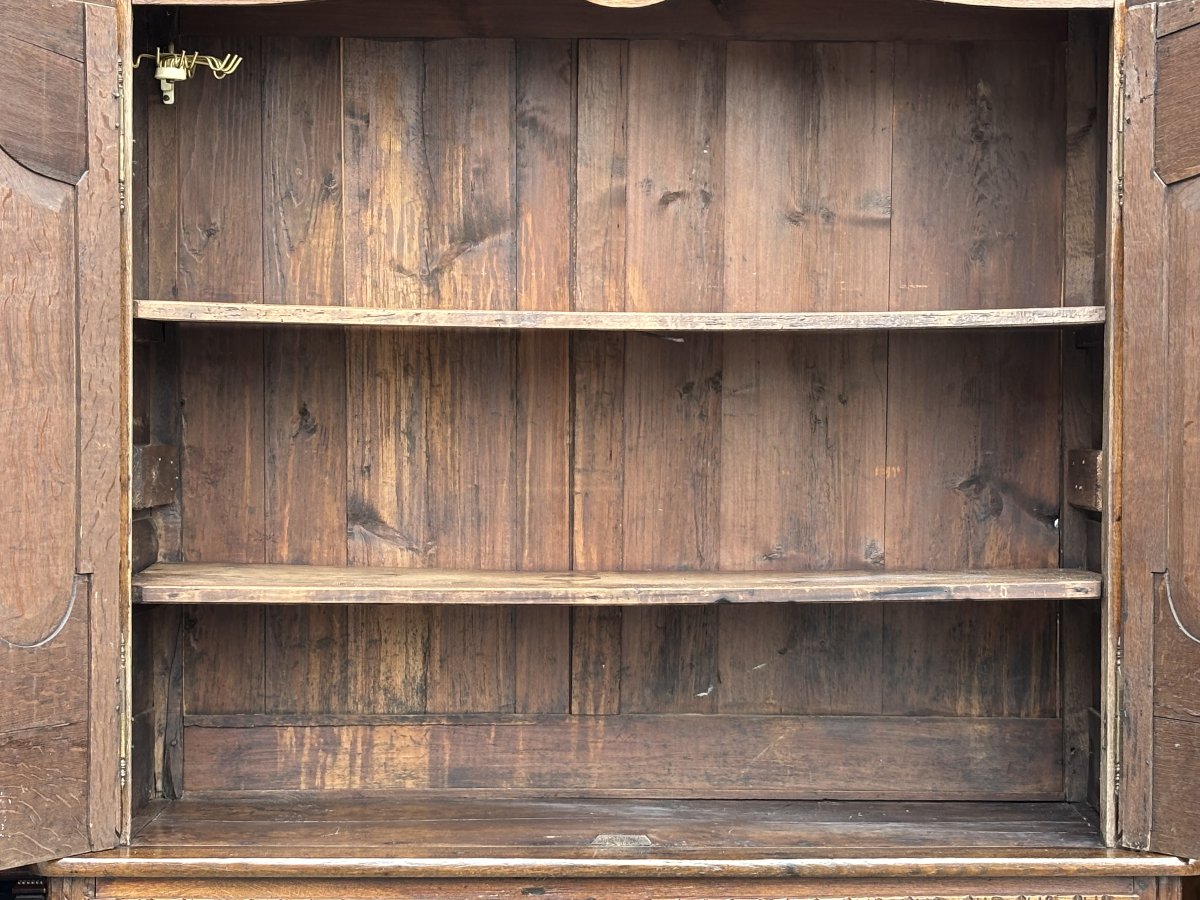 18th-century Carved Oak Normandy Deux Corps Buffet-photo-5
