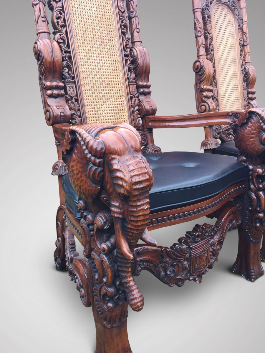 20th Century Large Impressive Pair Of Carved Elephant Throne Chairs-photo-3