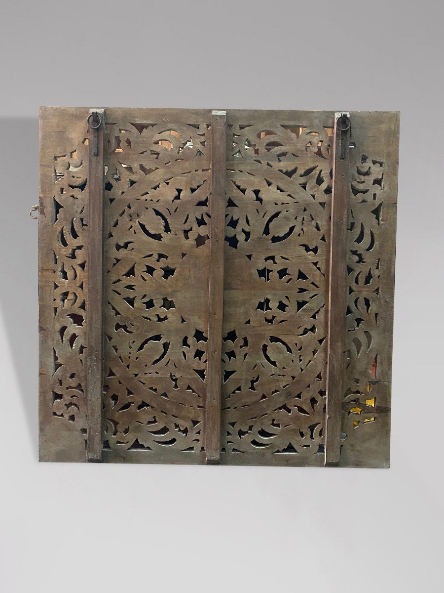  20ème Siècle, Paire de Grands Panneaux Peints en Bois Sculpté-photo-1
