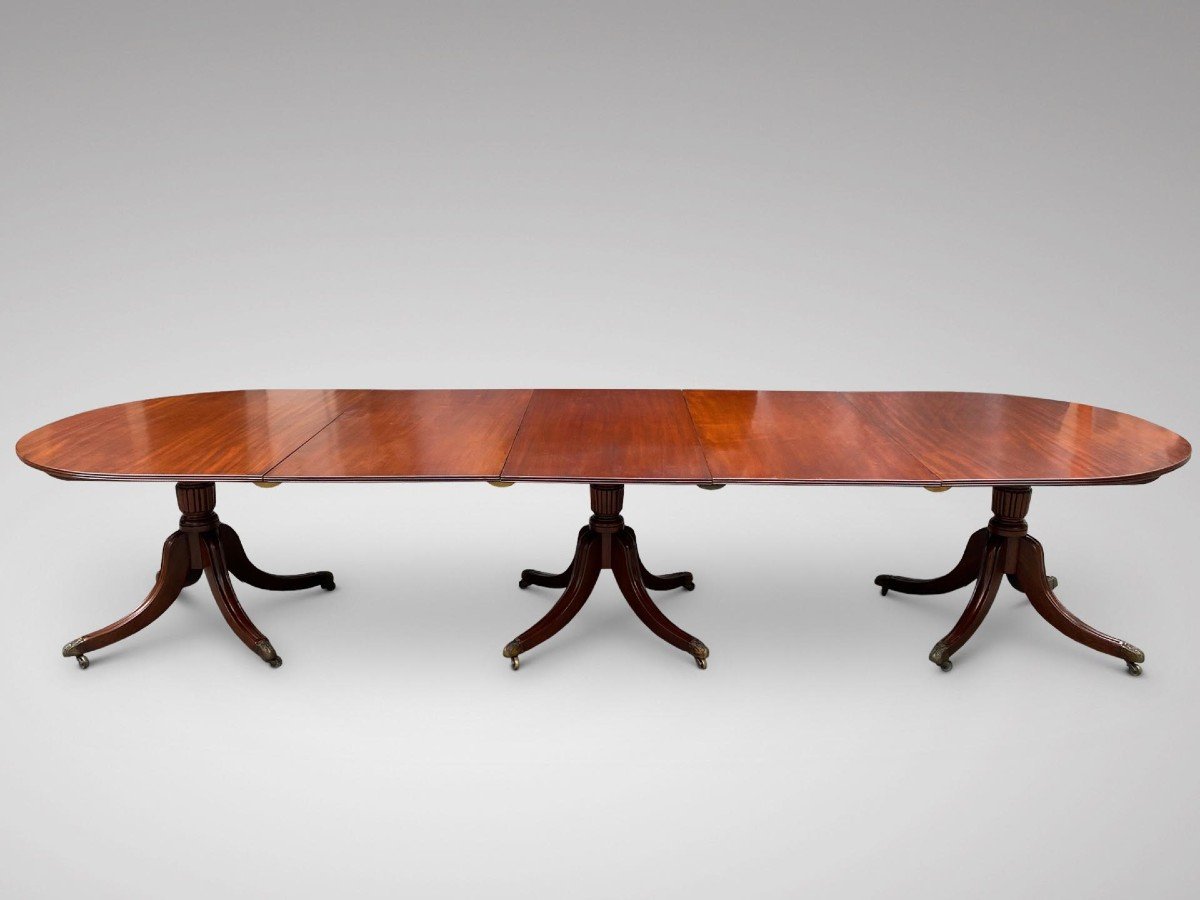 19c Large 3 Pillar Solid Mahogany Dining Table