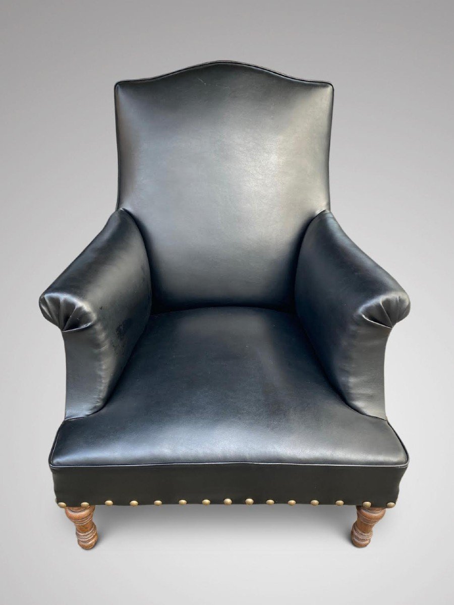 19th Century Pair Of French Black Leather Library Armchairs-photo-3