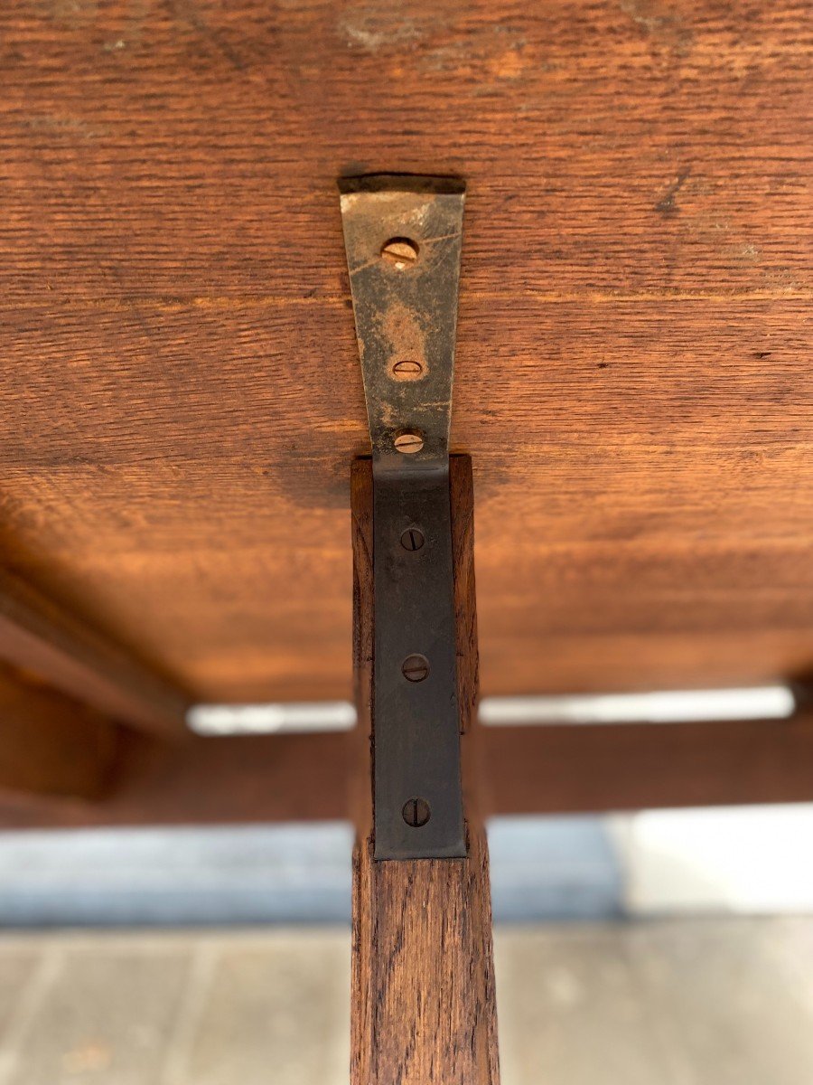 19th Century, Oak Hayrake Farmhouse Dining Table-photo-7