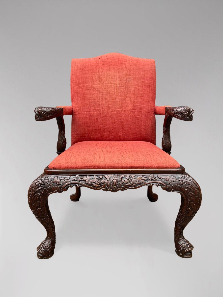 19ème Siècle,  Fauteuil Gainsborough en Acajou Sculpté -photo-4