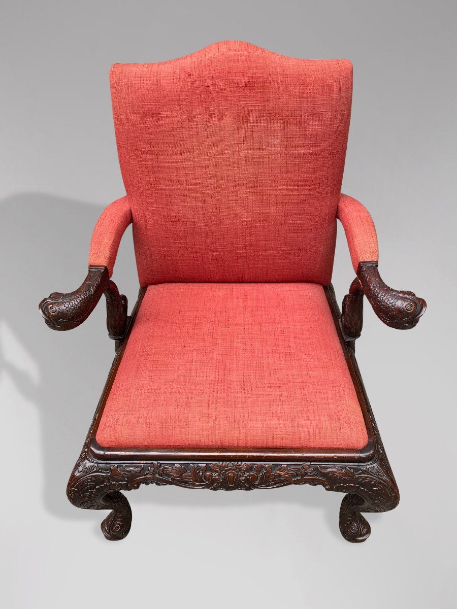 19ème Siècle,  Fauteuil Gainsborough en Acajou Sculpté -photo-5