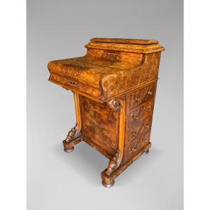 19th Century Victorian Period Burr Walnut Davenport Desk