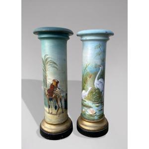 19th Century Pair Of French Painted Columns By Marguerite