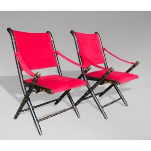 Pair Of 19th Century Napoleon III Folding Armchairs