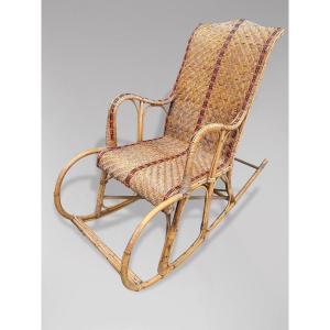 1960s, Fauteuil à Bascule en Bambou et Rotin Côte d'Azur