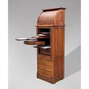 19th Century Oak Dentil Cabinet By Harvard & Co