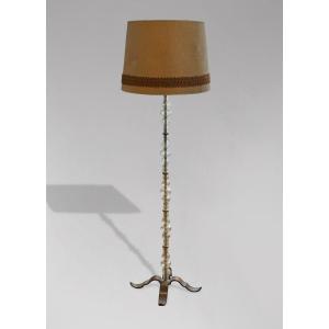 1960s French Glass & Brass Floor Lamp