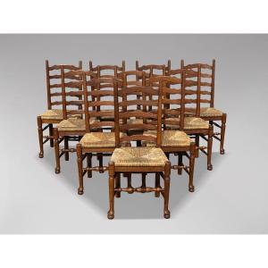 Large Set Of 10 Solid Oak Lancashire Farmhouse Dining Chairs