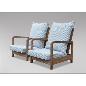 Paire de Fauteuils de Jardin Inclinables dans le Goût de Liberty & Co