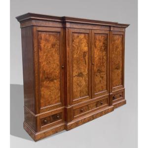 19ème Siècle, Armoire Victorienne à 4 Portes en Ronce de Noyer 
