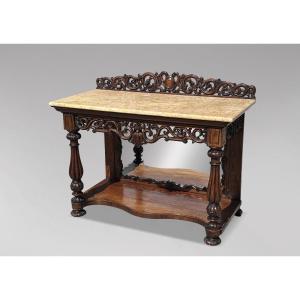 19th Century William IV Period Carved Rosewood Marble Top Console Table
