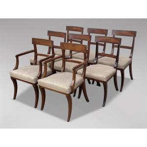 Début XIXᵉ Siècle, Ensemble de 8 Chaises de Salle à Manger en Acajou et Ébène, Époque Régence