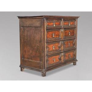 17th Century Charles II Jacobean Oak Geometric Chest Of Drawers