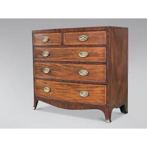 19th Century Bow Front Mahogany & Inlay Chest Of Drawers