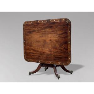 18th Century George III Period Mahogany, Brass & Ebony Inlay Centre Table