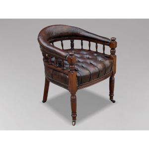 19ème Siècle, Fauteuil de Bureau en Acajou et Cuir, Époque Victorienne