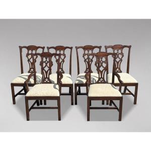 Ensemble de 6 Chaises de Salle à Manger Édouardiennes en Acajou de Style Chippendale (4 + 2)