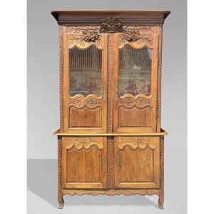 18ème Siècle, Buffet Deux Corps Vitrine en Chêne, Époque Louis XV