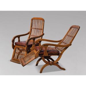19ème Siècle, Paire de Fauteuils Inclinables en Noyer, Époque Victorienne