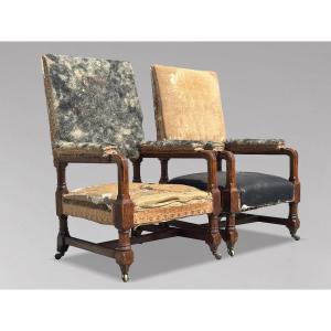 Pair Of 19th-century Victorian Oak Gothic Armchairs