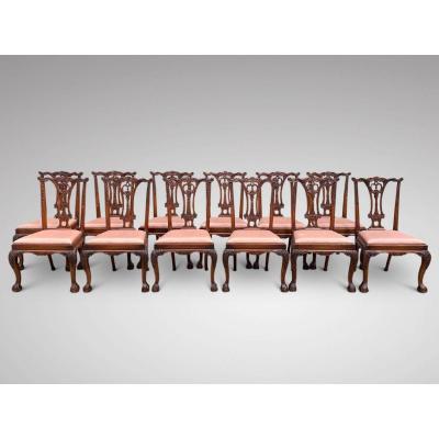 Fine Set Of 12 Chippendale Style Mahogany Dining Chairs