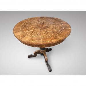 19th Century Italian Walnut Marquetry Tripod Table