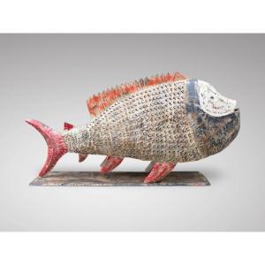 20th Century Large Hand Painted Iron Fish