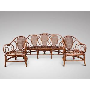 20th Century Vintage Bamboo Bentwood Garden Set In The Manner Of Thonet