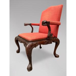 19ème Siècle,  Fauteuil Gainsborough en Acajou Sculpté 