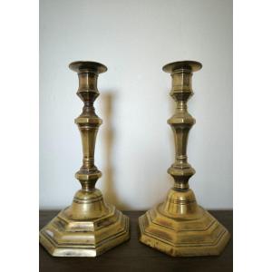 Pair Of Bronze Candlesticks Late 19th 