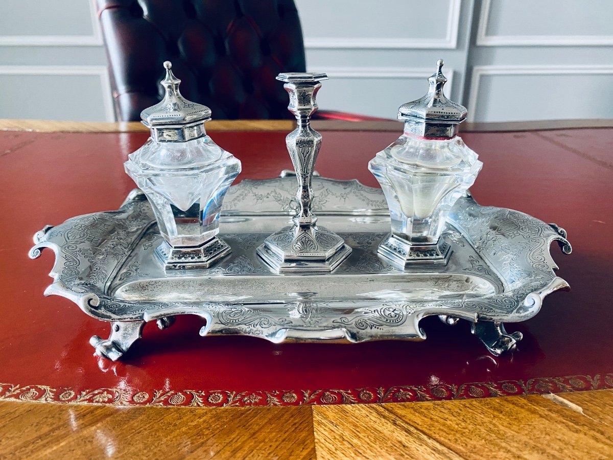 Encrier Anglais En Argent Massif-photo-4