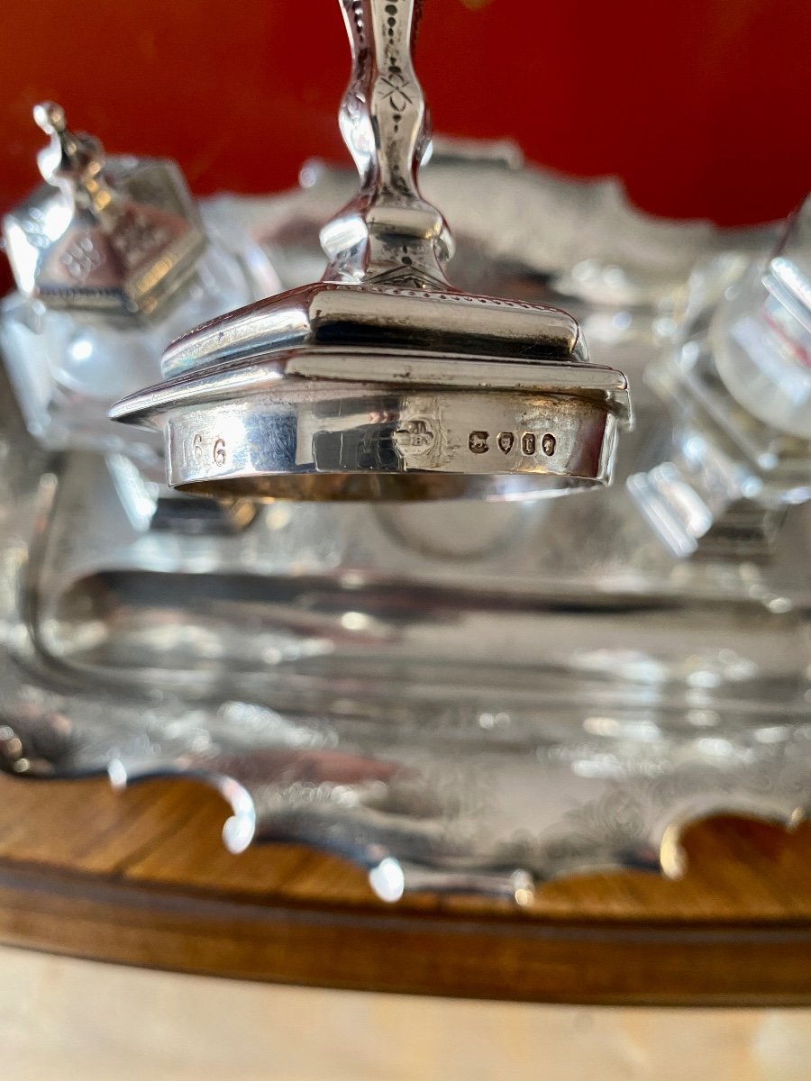 Encrier Anglais En Argent Massif-photo-2