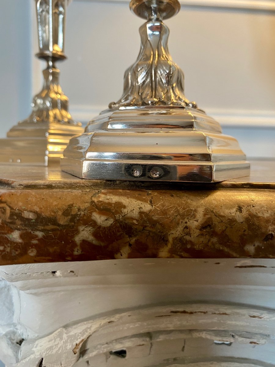 Pair Of Neogothic Candlesticks In Sterling Silver-photo-3