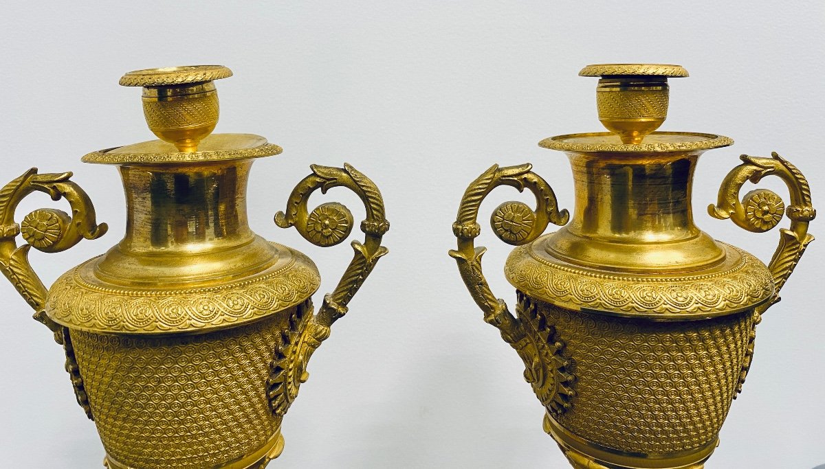 Paire De Cassolettes Formant Bougeoirs D’époque Empire-photo-2