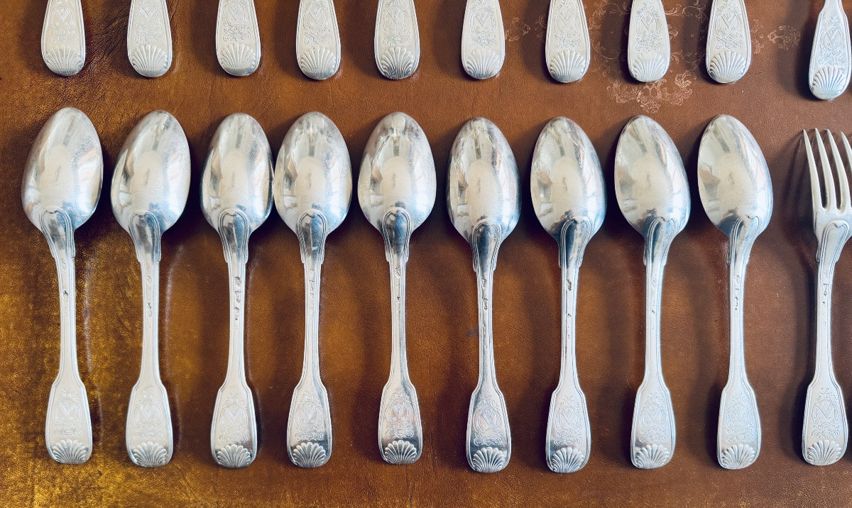 18 Solid Silver Spoons And 18 Forks, Paris, 18th Century-photo-4