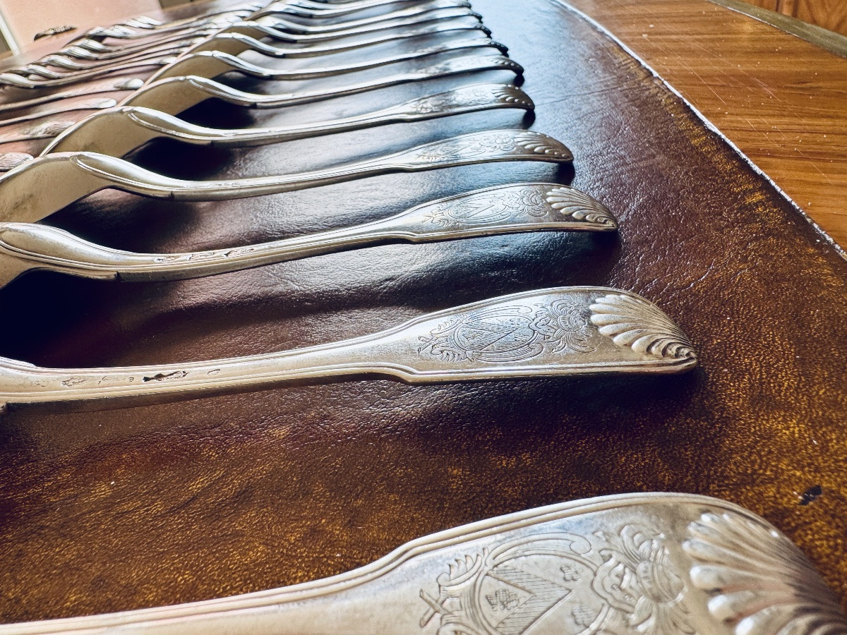 18 Solid Silver Spoons And 18 Forks, Paris, 18th Century-photo-6