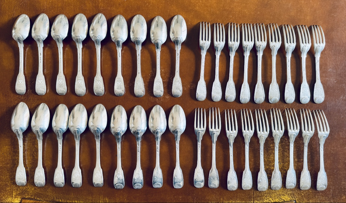 18 Solid Silver Spoons And 18 Forks, Paris, 18th Century