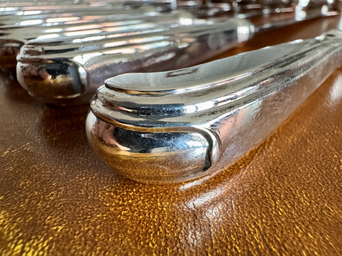 Set Of 14 Knives With Solid Silver Butt Handles-photo-2