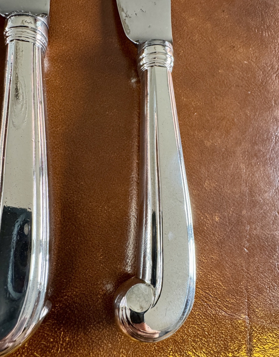 Set Of 14 Knives With Solid Silver Butt Handles-photo-3