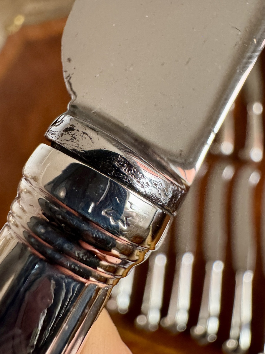 Set Of 14 Knives With Solid Silver Butt Handles-photo-4