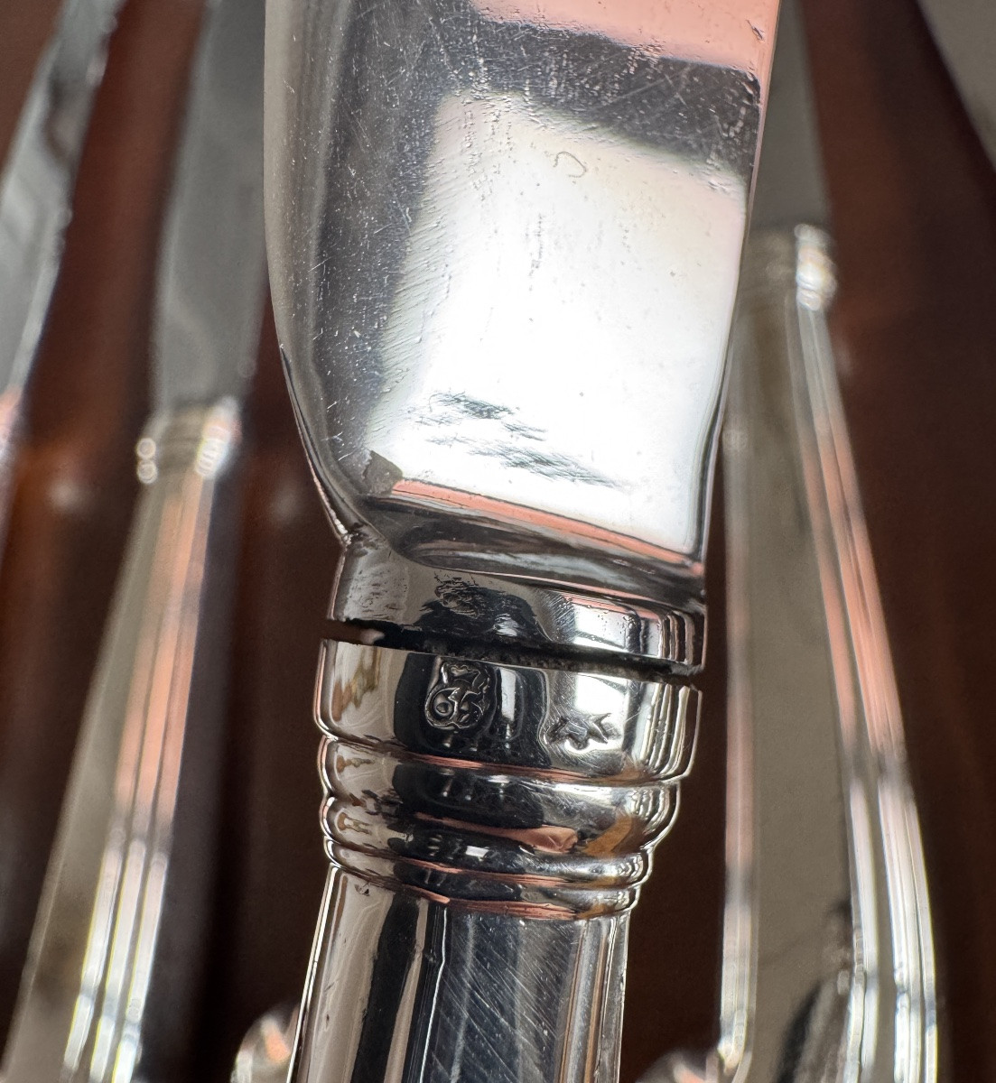 Set Of 14 Knives With Solid Silver Butt Handles-photo-2